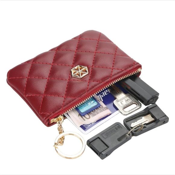 Women's Vegan Leather Zip Change Coin Purse Card Wallet with Keychain Ring Gifts - Picture 2 of 8